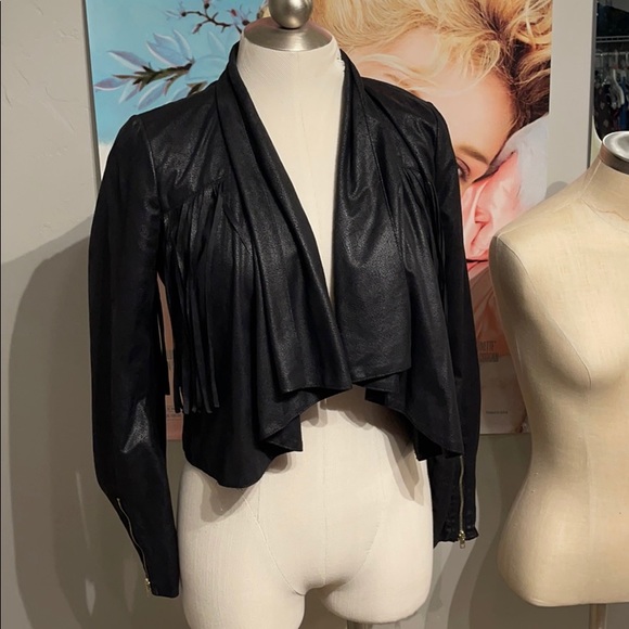 XOXO Jacket Fringe Faux Leather Black Medium - Picture 1 of 6